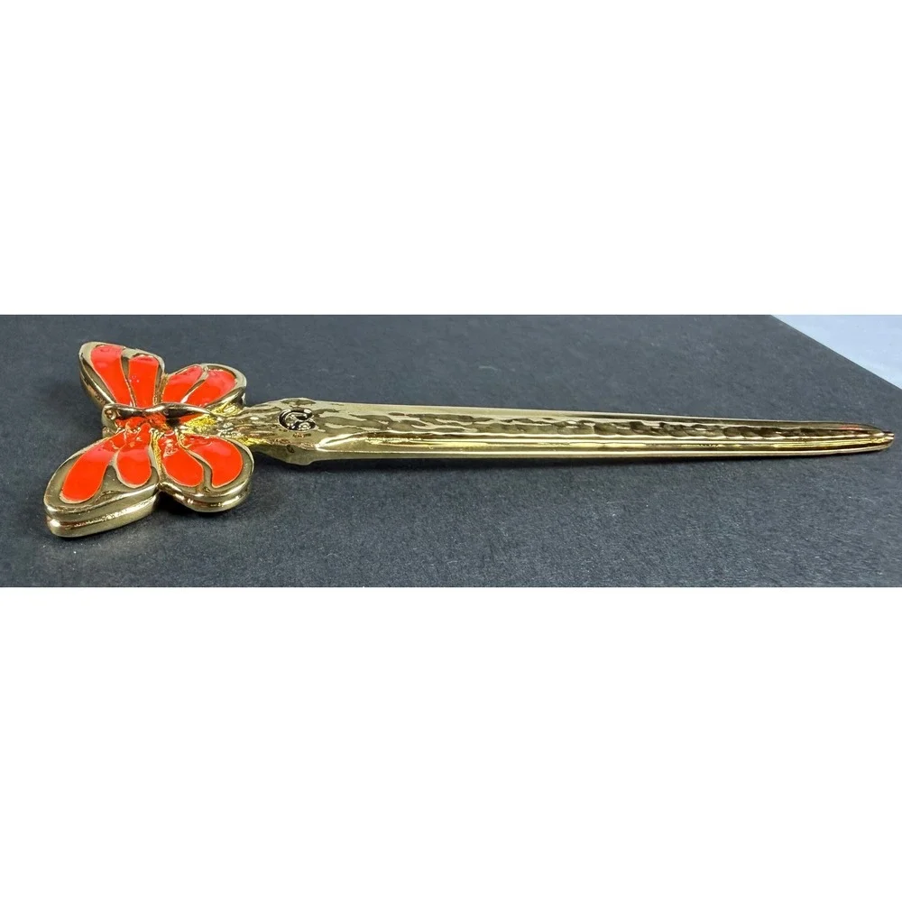 Vintage Marie Gray St. John Gold Tone Red Enamel Butterfly Letter Opener